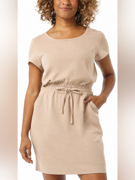 32 Degrees Dresses & Skirts - 32 Degrees Cool Light Tan Short Sleeve Drawstring Waist T Shirt Dress Size M